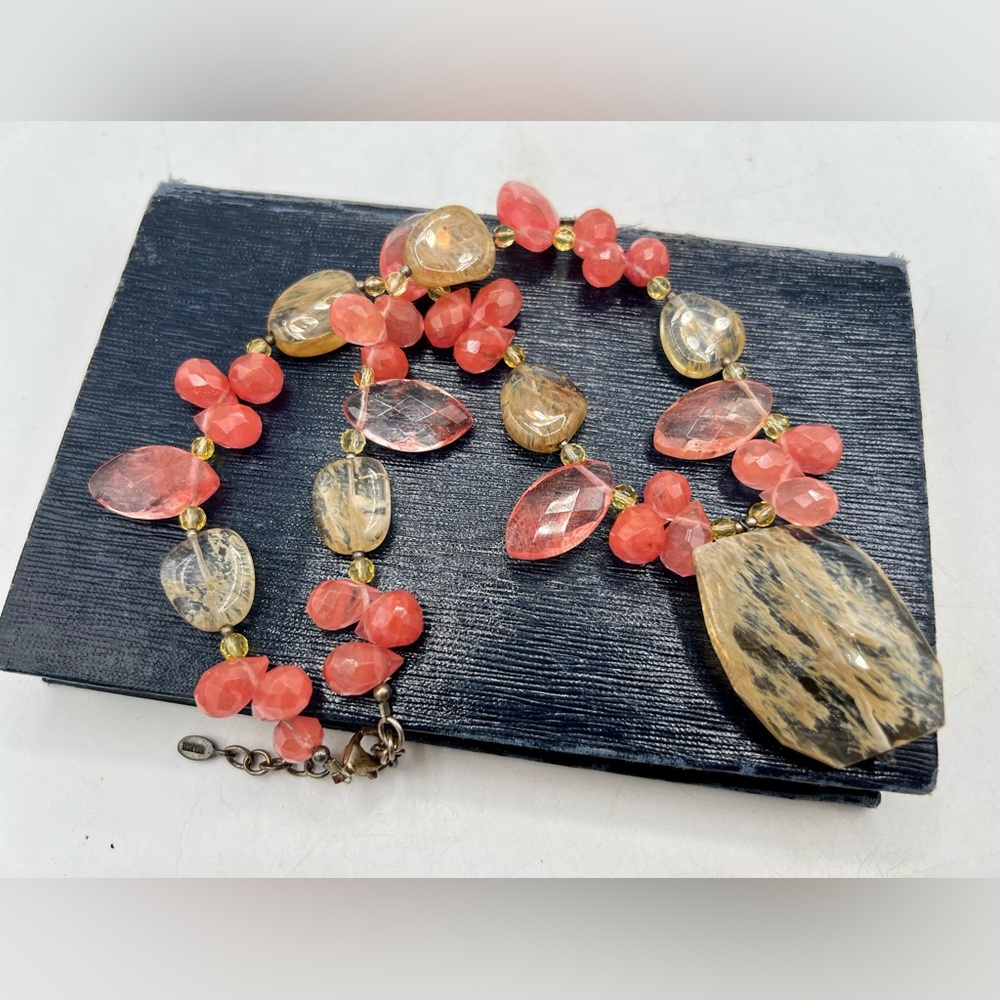 BARSE cherry quartz gemstone sterling silver statement necklace 15” - 18” - Picture 6 of 13